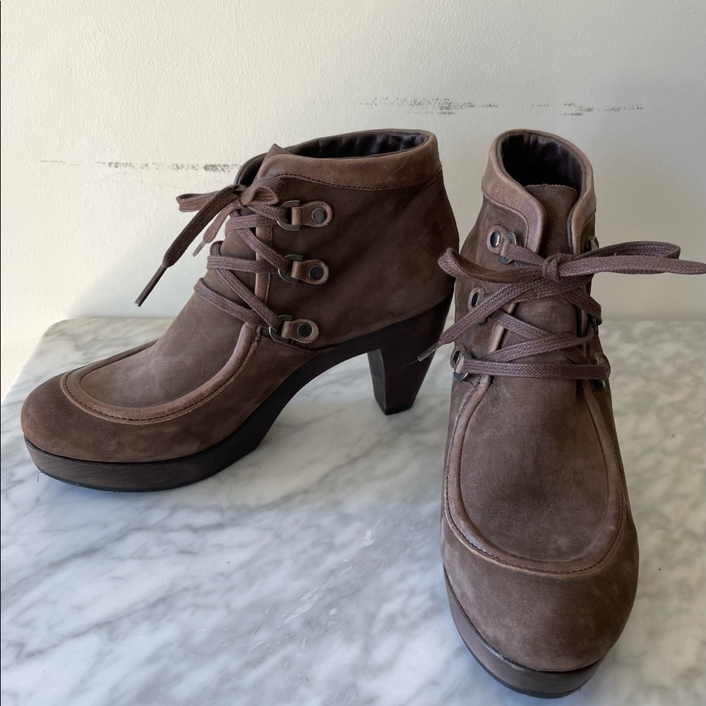 Coclico Chocolate Suede Platform Lace-up Ankle Booties NEW